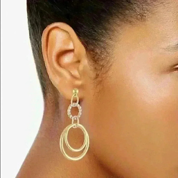 Rachel Roy new Gold tone multi circle drop earring - Picture 2 of 3